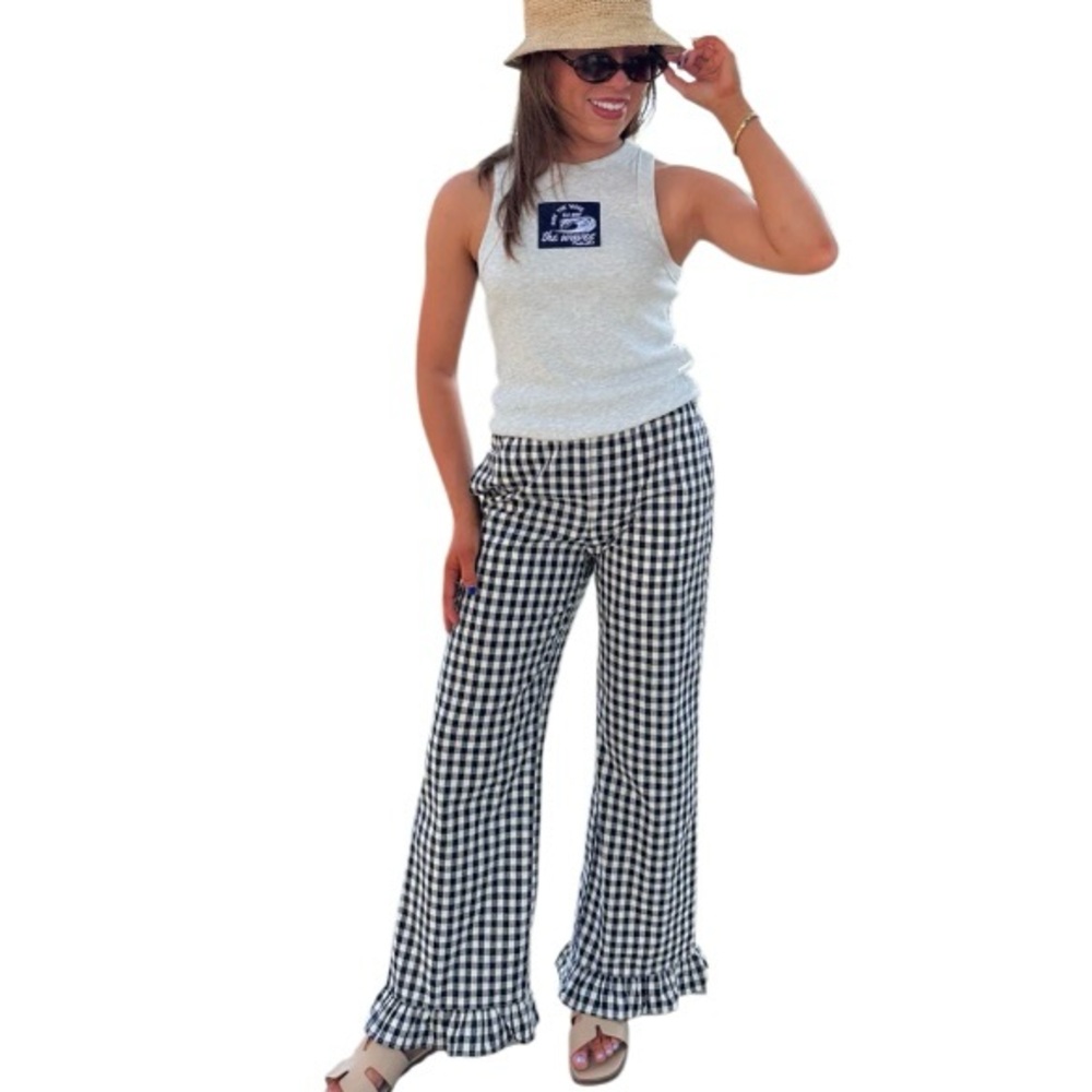 Wide Leg Gingham Pants - Black & White